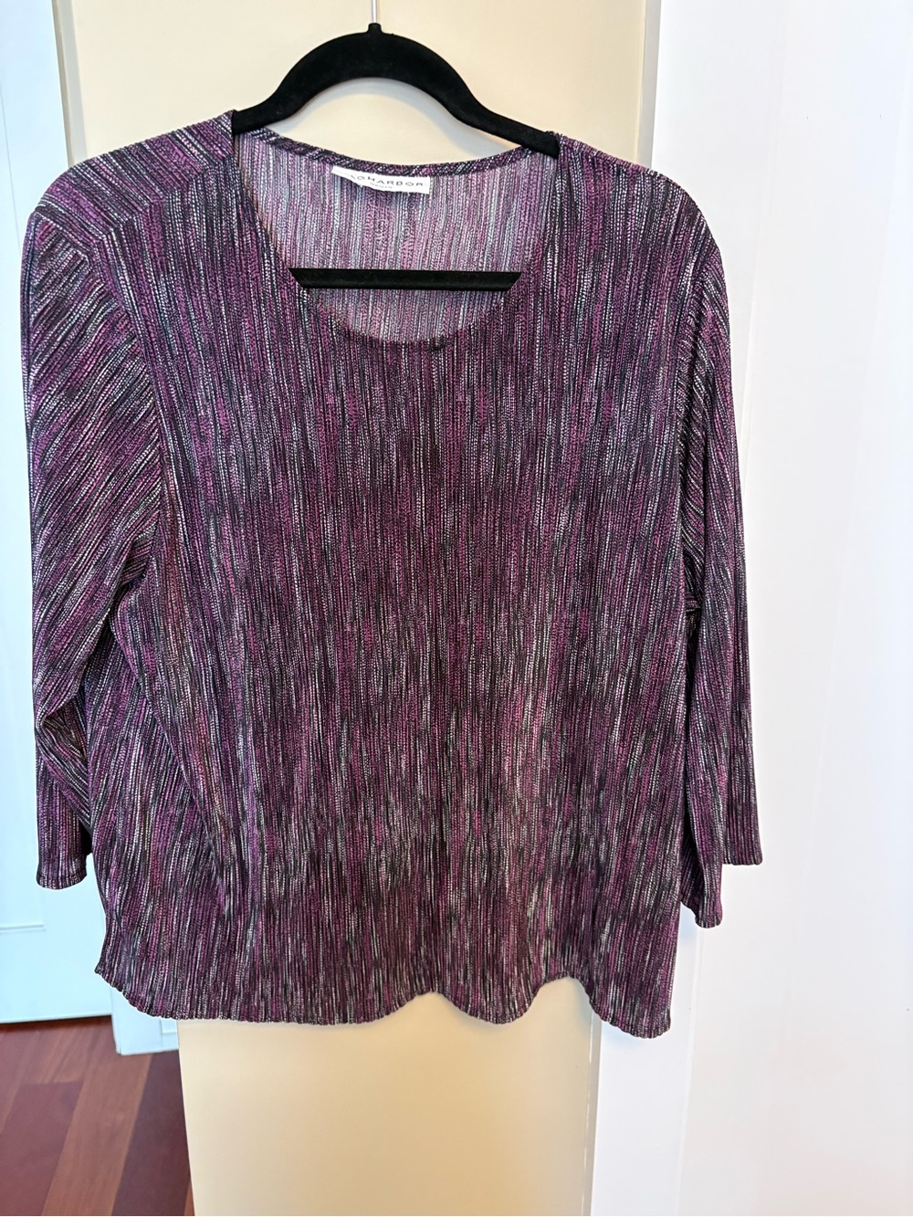 Sag Harbor Purple Space-Dye Long Sleeve Scoop Neck Top